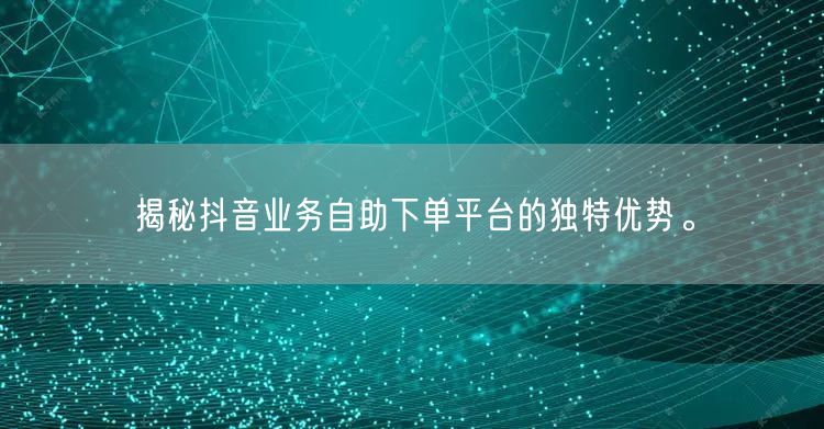 揭秘抖音业务自助下单平台的独特优势。