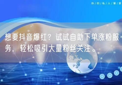 想要抖音爆红？试试自助下单涨粉服务，轻松吸引大量粉丝关注。