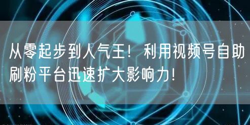 从零起步到人气王！利用视频号自助刷粉平台迅速扩大影响力！
