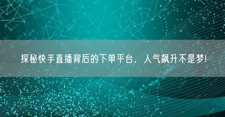 探秘快手直播背后的下单平台，人气飙升不是梦!