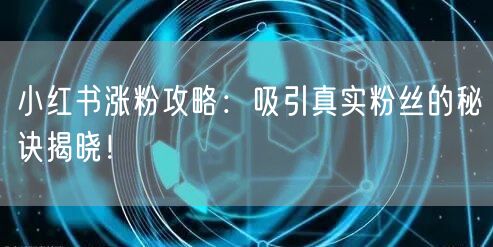 小红书涨粉攻略：吸引真实粉丝的秘诀揭晓！