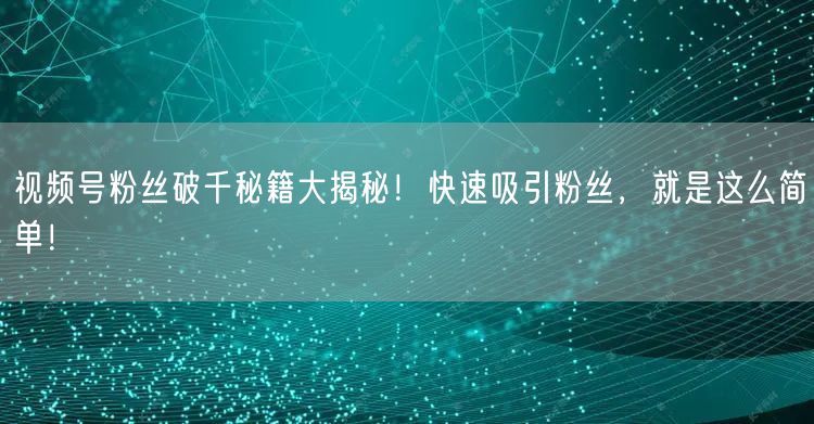 视频号粉丝破千秘籍大揭秘！快速吸引粉丝，就是这么简单！