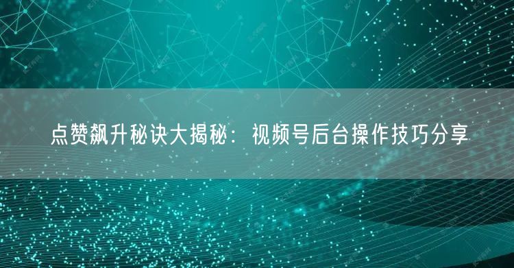 点赞飙升秘诀大揭秘：视频号后台操作技巧分享
