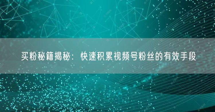 买粉秘籍揭秘：快速积累视频号粉丝的有效手段