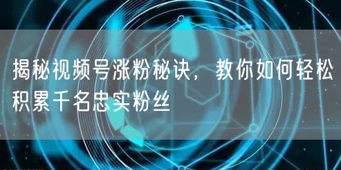 揭秘视频号涨粉秘诀，教你如何轻松积累千名忠实粉丝
