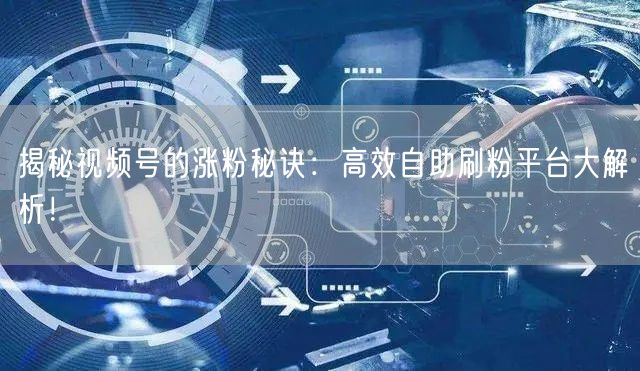 揭秘视频号的涨粉秘诀：高效自助刷粉平台大解析！