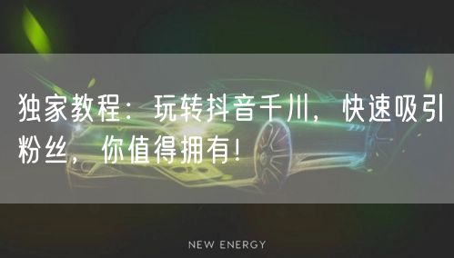 独家教程：玩转抖音千川，快速吸引粉丝，你值得拥有！