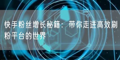 快手粉丝增长秘籍：带你走进高效刷粉平台的世界